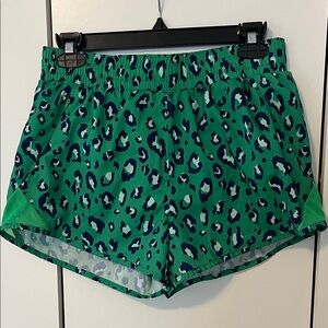 All in Motion Green and Blue Leopard Print Women's Athletic Lined Shorts